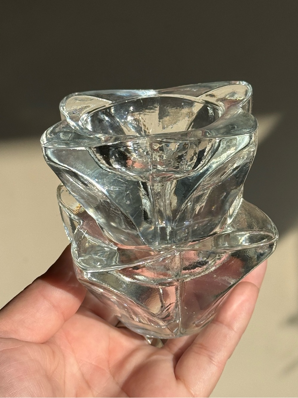 Set of 2 Vintage Indiana Glass Clear Smooth Crystal Tulip Flower Candle Holders